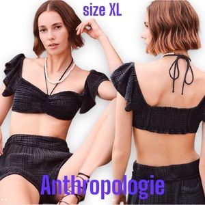NWT XL Anthropologie Black Crop Top, Ruffled Sleeves The Jerry Cinched, So Soft!